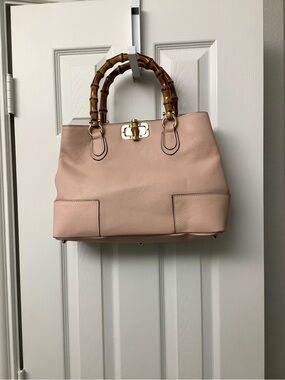 Bamboo-Handle Pink Genuine Leather Tote made in Italy